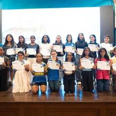 The talented girls from our Bravo Xcelerate teams pose with their certificates at our annual awards day. This photo celebrates the achievements and bright future of our female players across all age groups.