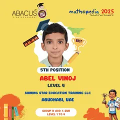 Congratulations to Abel Vinoj from Abu Dhabi for securing the 5th position in his group. A great performance on an international stage.