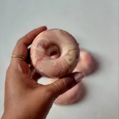 The cutest donut soaps! This is our number one bestseller, Sweet Rose, reimagined in a classic donut shape for a fun, giftable twist.