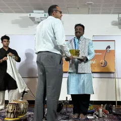 A moment of gratitude. Being felicitated after the 'Svaropachara' performance. It is a privilege to use my music to contribute to such a meaningful cause.