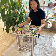 A moment of gratitude with one of my furniture upcycling projects, a stool given a new identity with a vibrant mosaic top.