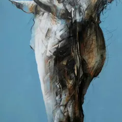 This expressive horse portrait is rendered in a modern, sketchy style against a solid blue background. We offer a variety of animal portraits, from paintings to art prints, to suit any decor.