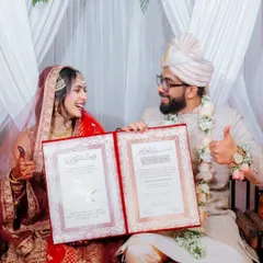Pure happiness! The thumbs-up says it all. I feel so blessed to contribute to such joyous moments. It was a pleasure creating the personalized Nikah booklet for this wonderful couple.