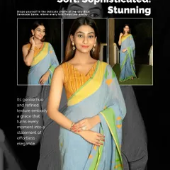 Soft, sophisticated, and stunning. This sky-blue serenade saree in soft cotton offers all-day comfort with its lightweight fabric and easy draping, making it a wardrobe essential for office or casual outings.