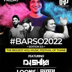 A poster from the 'Barso' Holi Music Festival in Thane. Themed events like Holi are my favorite, as they allow me to create a truly unique and colorful musical experience.