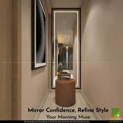 Mirror confidence, refine style. This full-length mirror with an integrated light frame is not just a utility item but a design element that adds brightness and glamour to a hallway.