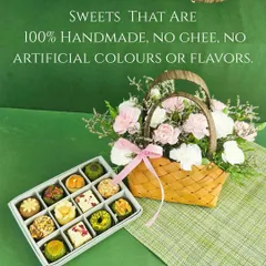 Our sweets are 100% handmade, with no ghee, artificial colours, or flavours. This box of assorted dry fruit mithai is a testament to our commitment to pure, healthy indulgence.