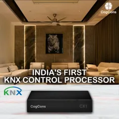 Pictured here in a modern living room is our CX1 Control Processor, the central brain of our KNX automation system. As India's first domestically manufactured KNX processor, it coordinates all connected devices for seamless and reliable performance.