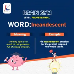 The word for today is 'Incandescent'. It can describe something that emits light, or it can describe a person full of strong emotion and passion. Using powerful words like this enhances your professional credibility.
