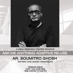 An announcement for an "Ask Me Anything" session on Adaptive Reuse for the Dayananda Sagar College of Architecture. These direct conversations with students are crucial for exploring the practical and ethical dimensions of our work.