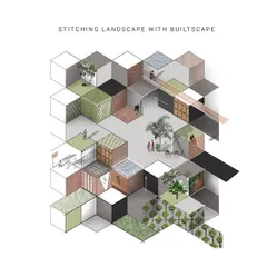 Our design process is rooted in a strong conceptual framework. This axonometric diagram illustrates our "patchwork" philosophy for the Kolgaon masterplan, showing how we weave together private homes, shared courtyards, and green spaces into a cohesive, three-dimensional community fabric.