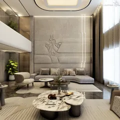 In this living space, luxury intertwines with minimalism. A custom bas-relief art piece on the wall adds subtle character, while the clean lines and natural materials create an environment that is refined, comfortable, and rich in character.