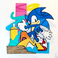 This Sonic the Hedgehog piece combines bright, poppy colors with layered wood to create a dynamic 3D effect. It’s a mix of graffiti art and one of my favorite video game characters.