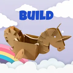 The build process is simple and intuitive. Kids can easily slot the pieces together to create this sturdy cardboard unicorn, ready for the next step.