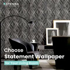 A bold, geometric wallpaper creates a sophisticated and modern statement wall in this living room. This is a perfect example of how the right design can anchor a room and serve as a central piece of art.