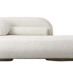This modern daybed, upholstered in a rich, loopy bouclé fabric, is a statement of comfort and durability. Its soft, rounded forms and included bolster pillows make it an inviting piece for any contemporary living space.