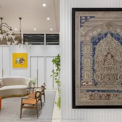 At the clinic's entrance, I created a striking juxtaposition of old and new. An intricate, traditional Indian artwork from the client’s collection is mounted on contemporary fluted paneling. This blend of heritage and modern design immediately establishes a sense of warmth, culture, and timeless elegance.