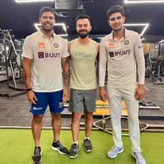 It is always a pleasure to work with dedicated athletes at the top of their game. Here I am with Indian cricket team players Shubman Gill and Umesh Yadav during a gym session.