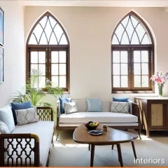 In a suite at The Yellow House, I preserved the original arched windows, which fill the room with soft, natural light. The furniture, with its clean lines and rattan details, offers a modern interpretation of classic Goan design, creating a tranquil retreat.