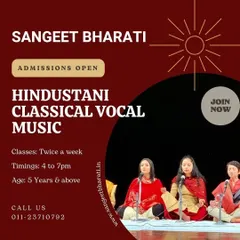 Our Hindustani vocal students performing on stage, showcasing their mastery of `sur` and `taal`. We train our students not just to sing, but to express the deep emotions or `bhaav` inherent in Indian classical music.