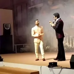 In conversation with Manish Paul on stage. His energy is infectious, and sharing the stage with him was a highlight of my career as a live performance artist.