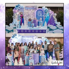 We brought the magic of Arendelle to Akshara's 5th birthday with this Frozen-themed party. The celebration featured a sparkling backdrop, character cutouts of Anna and Elsa, and a custom cake, creating a winter wonderland for her and her friends.