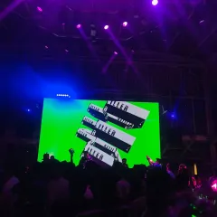 My logo flashes on the main screen, signaling a signature part of my set. Visuals are synchronized with the music to elevate the entire clubbing experience.