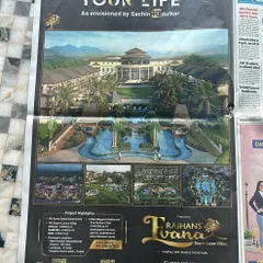 A newspaper feature for the Rajhans Ivana super-luxe villa project, a 50-acre island community we designed. This project, envisioned with Sachin Tendulkar, highlights our capability in delivering large-scale, high-profile township developments.