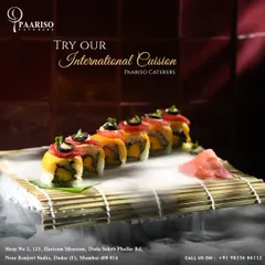 Try our international cuisine. This image showcases our beautifully crafted sushi rolls, demonstrating our skill in preparing delicate and artistic global dishes.