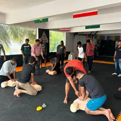 Our team practicing CPR on mannequins. This hands-on training is crucial for building the confidence to act in an emergency.