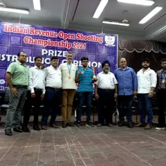A proud moment with the winners and my team at the 4th Indian Revenue Open Shooting Championship. Managing large-scale events with participants from different states is a core part of my service.