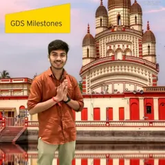 We take guests on a journey with our Green Screen Photobooth. For this EY GDS Milestones event, an attendee is placed in front of the Dakshineswar Kali Temple, creating a culturally significant and visually stunning branded photo.