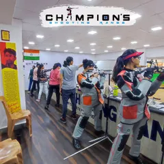 A typical day of training at our range. You can see shooters of all levels, from beginners in casual wear to experienced athletes in full gear, all practicing side by side.