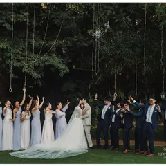 There's nothing like the bond between a bride and her bridesmaids. This photo captures the laughter and friendship of Sudhira and her squad, a magical moment set against the decor we created.