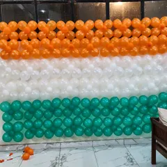 This is a large-scale balloon wall I constructed, forming the Indian tricolor flag. It serves as an impressive backdrop for stage events, photo opportunities, or national day celebrations in corporate spaces.
