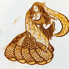 A beautiful practice sketch of Radha, focusing on the graceful posture and the flow of her lehenga and dupatta.