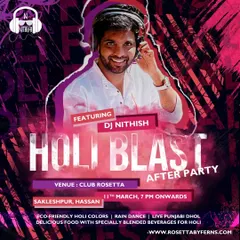 The official event poster for a Holi after-party I played in Hassan. These events are all about vibrant colors, rain dances, and high-energy Bollywood and Punjabi music.
