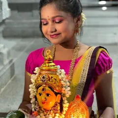 Our little house Lakshmi, all ready for the Varamahalakshmi festival. I love doing makeup for kids, keeping it light, fun, and age-appropriate.