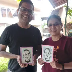 This couple opted for individual caricature portraits. It's a fun activity for guests at parties and get-togethers.