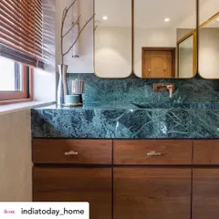 Our "Bold & Balanced" home was published in India Today Home. This feature showcased the luxurious master bathroom, highlighting the use of green marble and custom woodwork.