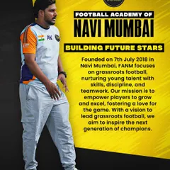 This graphic outlines the mission of my academy. Founded in 2018, my goal is to lead grassroots football in Navi Mumbai by nurturing young talent with skills, discipline, and teamwork.
