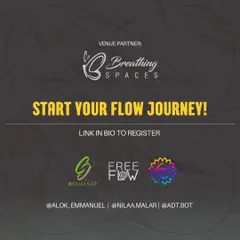 A graphic announcing the "Flow Arts: Basics & Beyond" course, detailing the schedule, props covered, and fee structure.