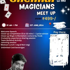 This is a look at one of my recent magician meetups in Chennai. These events include lectures on close up magic and mentalism, sharing my experiences from performing on cruise ships, and a jamming session for us to connect as a community.