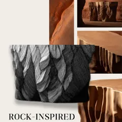 A mood board for our rock-inspired bar counter from the Re-Rooted Collection. We draw inspiration from nature's raw forms to create modern, serene pieces that elevate any space.