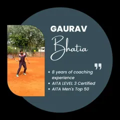 Meet our Head Coach, Gaurav Bhatia. With 8 years of coaching experience and an AITA Level 3 certification, he founded SlamQuest to provide systematic, professional training that makes tennis accessible and achievable for every athlete.