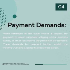 Detailing the payment demand stage of the scam, this post explains how fraudsters request money for fake shipping costs or customs duties. This tactic exploits the victim's trust and urgency to receive a non-existent parcel.