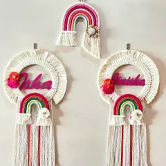 A lovely set of custom name hangings for Isha and Nimisha. It's so special to create sibling sets that are similar in style but have their own unique touches.