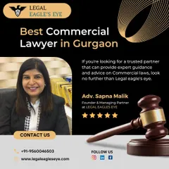 As the best commercial lawyer in Gurgaon, Advocate Sapna Malik leads our firm in providing expert guidance and advice on Commercial laws. We are the trusted partner you need for your business.