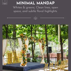 This minimal mandap design focuses on clean lines, open space, and a simple palette of whites and greens. I teach students how to use restraint and subtle floral highlights to achieve an elegant and sophisticated look for modern weddings.