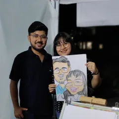 Nothing makes me happier than seeing a happy couple with their custom caricature. This piece was a huge hit and makes for a perfect, memorable gift for any occasion.